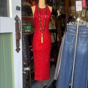 Dazzling Red Sequin Midi Dress